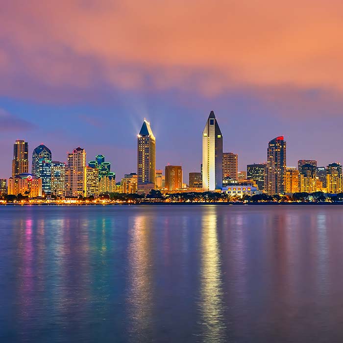 San Diego skyline at sunset